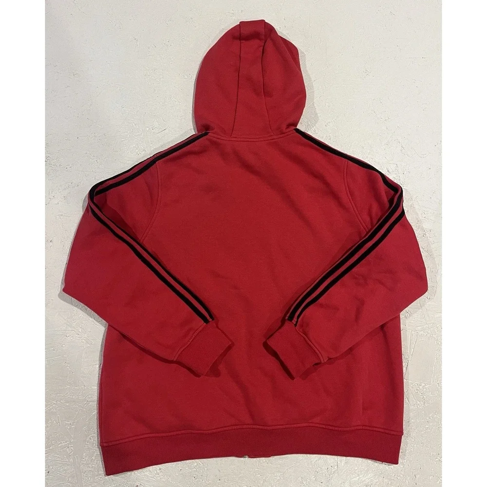 Vintage‎ 3 Strips Label ADIDAS Embroidered Zippered Hooded Sweatshirt Mens 2XL
